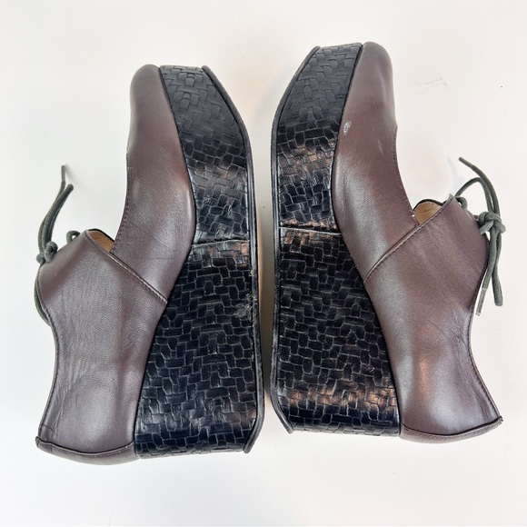 All Black Footwear Platform Lace up Mary Janes Brown Woven Embossed Size 38 - Picture 6 of 13